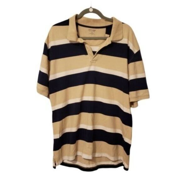 St. Johns Bay Mens Sz XL Tan Black Striped Short Sleeve Polo Shirt - Picture 1 of 4
